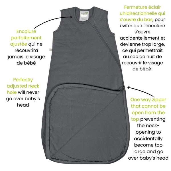 Quilted bamboo sleep sack - Char (1.0 tog)