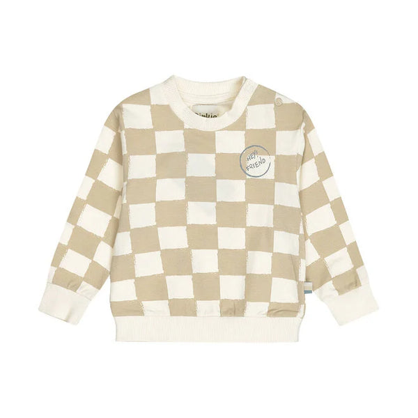 Dirkje boys' sweater loose fit off-white sand checked
