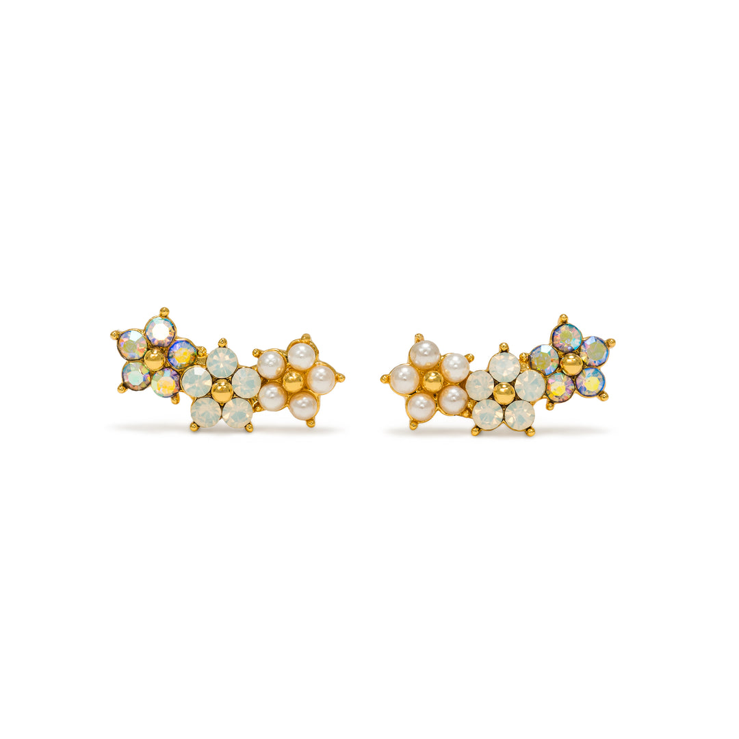 Floral Climber Earrings - White