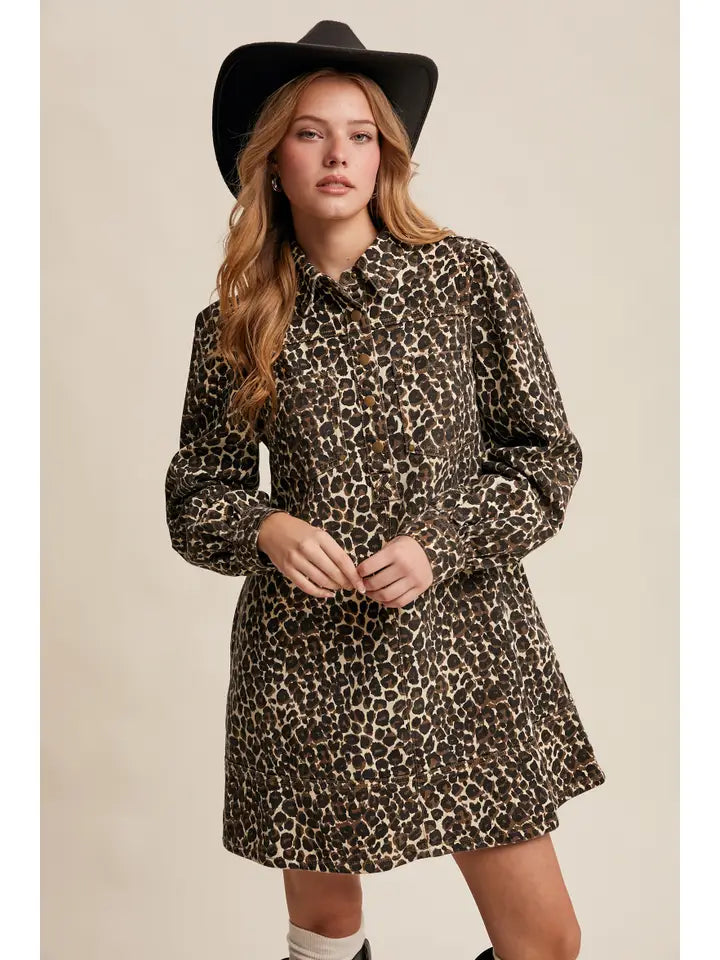 Wild West Leopard Denim Shirt Dress