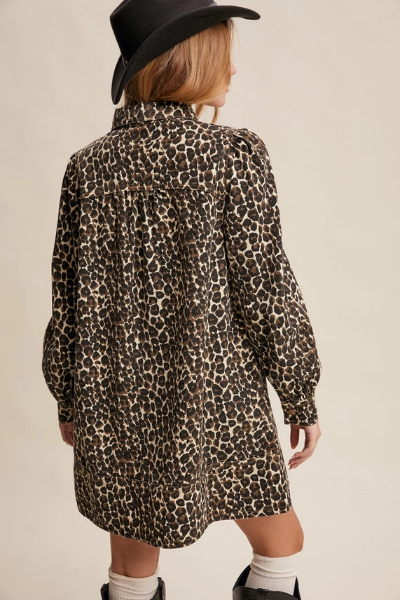 Wild West Leopard Denim Shirt Dress