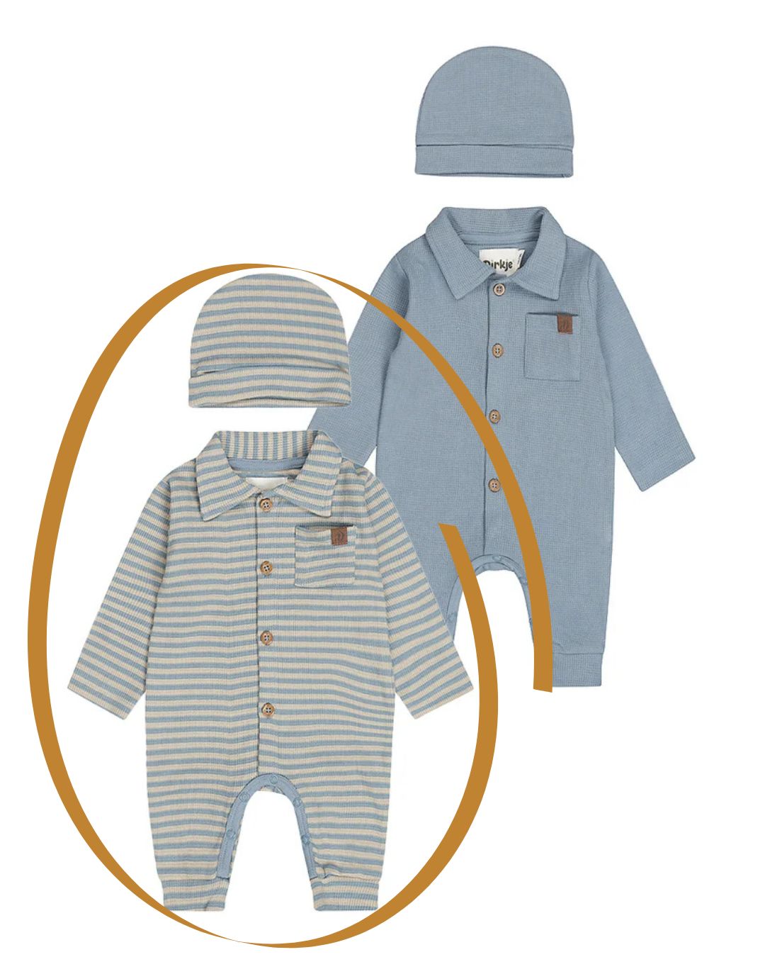 Dirkje boys' baby set romper hat blue sand striped