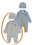 Load image into Gallery viewer, Dirkje boys' baby set romper hat blue sand striped
