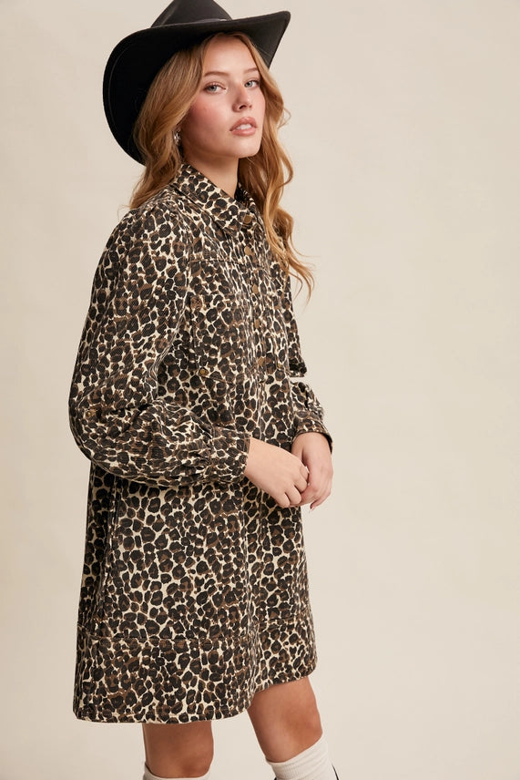Wild West Leopard Denim Shirt Dress