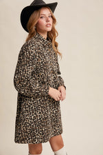 Load image into Gallery viewer, Wild West Leopard Denim Shirt Dress
