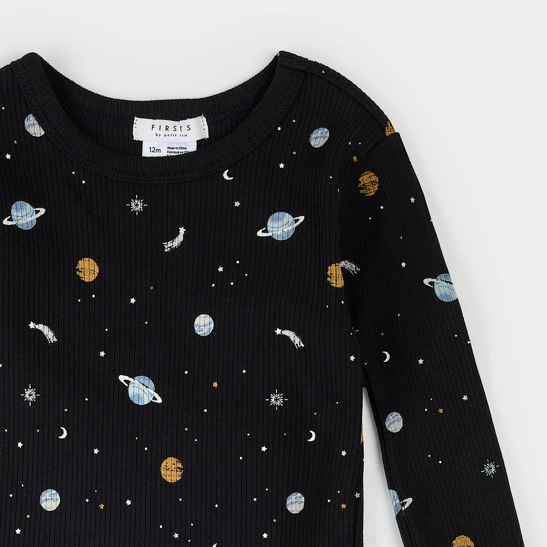 Galaxy Print on Black Infant PJ Set