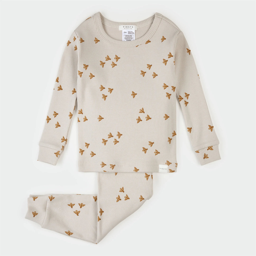 Birds Print on Crème Infant PJ Set