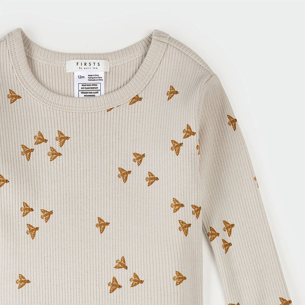 Birds Print on Crème Infant PJ Set