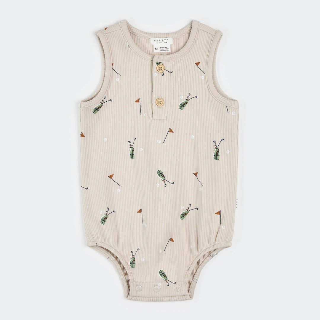 Golf Caddy Print on Sand Ribbed Bubble Romper