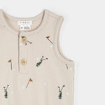 Load image into Gallery viewer, Golf Caddy Print on Sand Ribbed Bubble Romper
