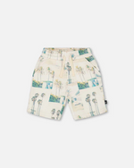 Load image into Gallery viewer, deux par deux - French Terry Short Beige Palm Tree And Teal
