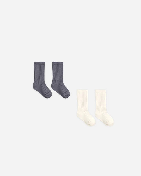 Quincy Mae - Set of 2 Socks – Midnight + Ivory