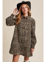 Load image into Gallery viewer, Wild West Leopard Denim Shirt Dress
