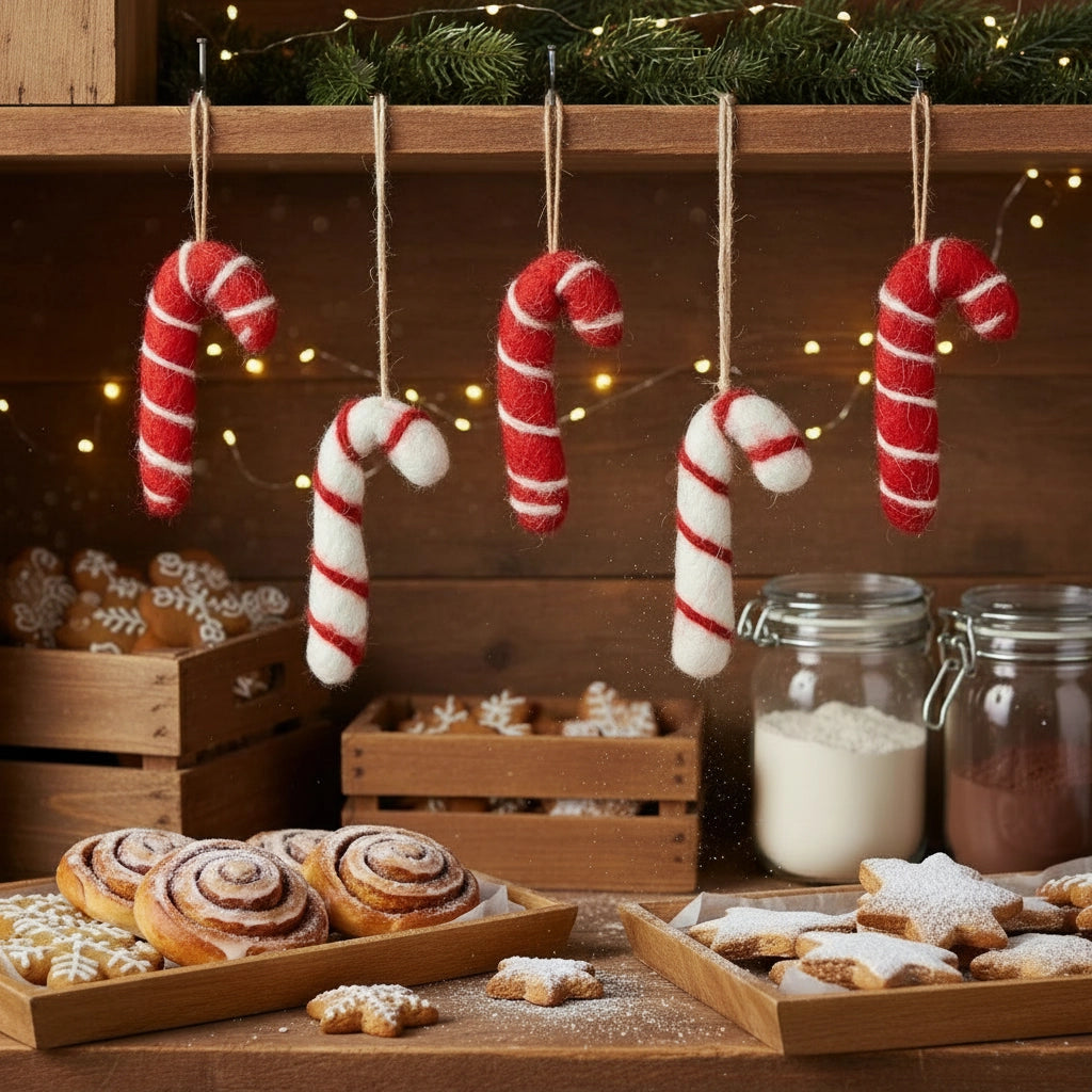 Felt Candy Cane Set 5 Ornaments