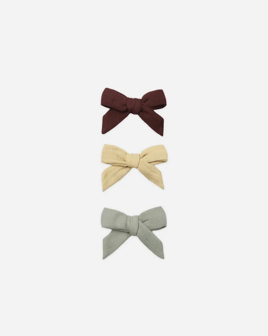 3 Bow Clips – Black Cherry, Butterscotch + Laurel