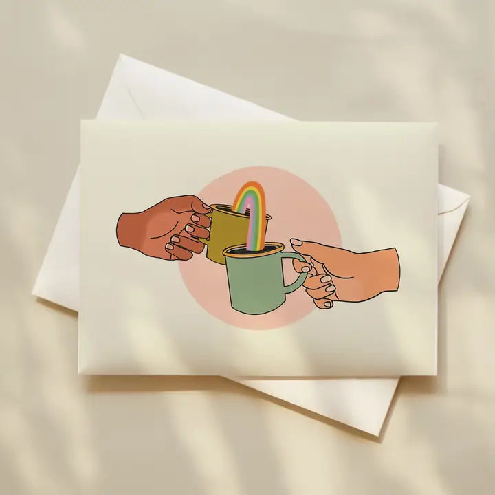 Coffee Cheers Rainbow Celebration Greeting Card