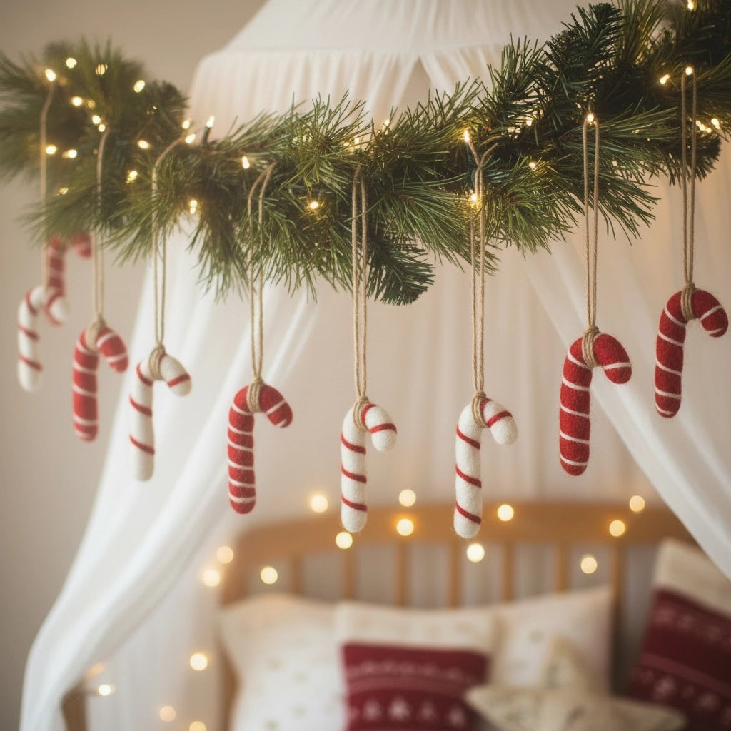 Felt Candy Cane Set 5 Ornaments