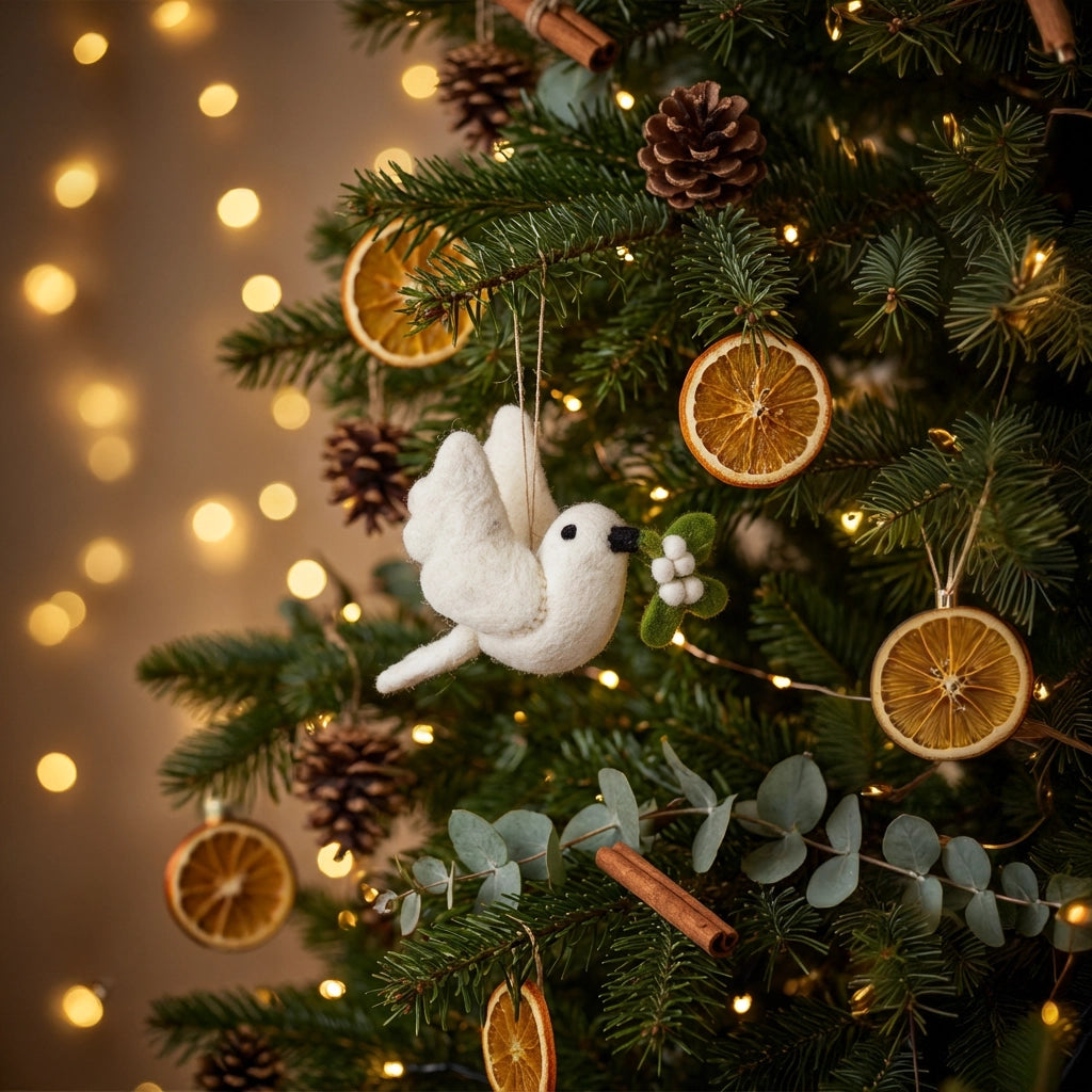 Felt Mistletoe Dove Ornament