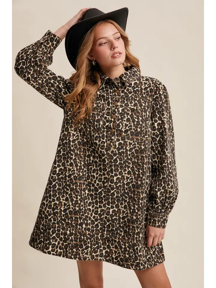 Wild West Leopard Denim Shirt Dress
