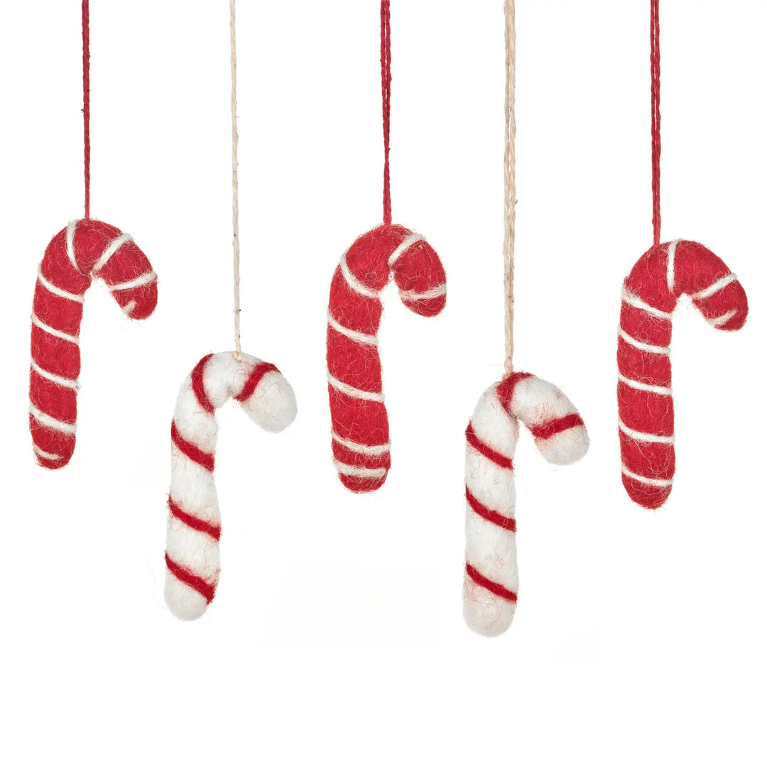 Felt Candy Cane Set 5 Ornaments