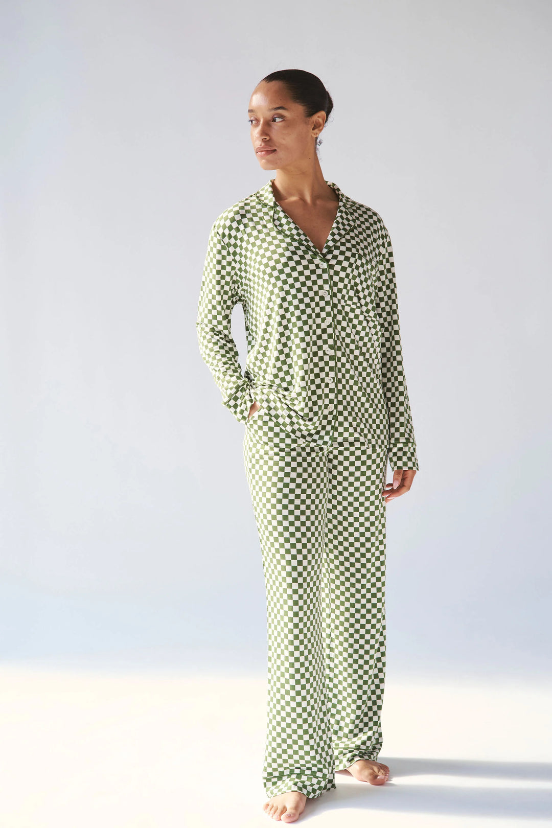 Bambi & Birdie | Ladies Collared Set - GREEN CHECK