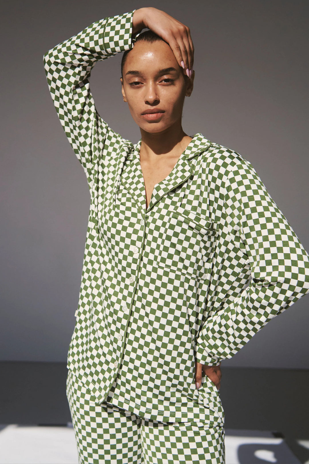 Bambi & Birdie | Ladies Collared Set - GREEN CHECK