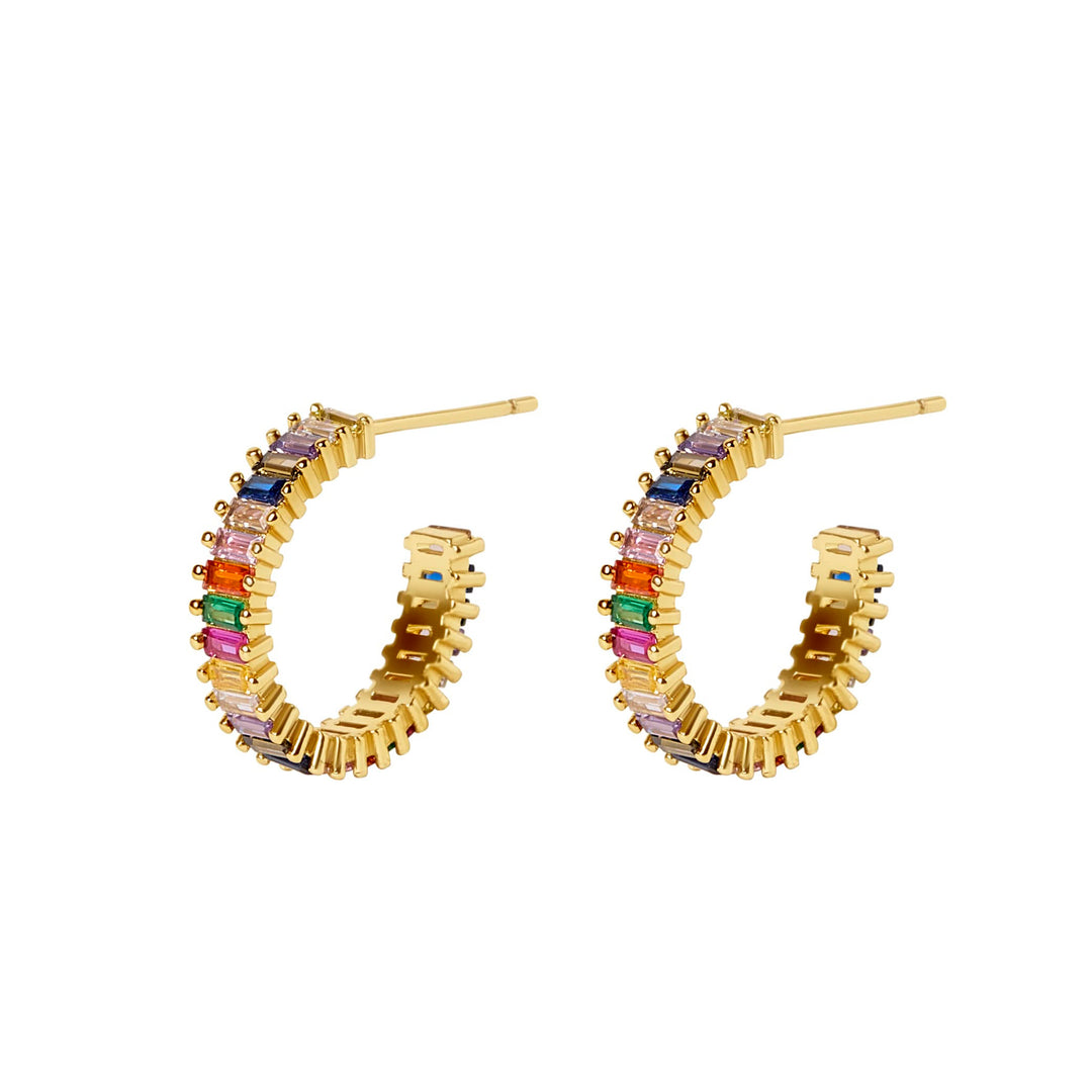 Rainbow Multi-Color Stone Hoop Earrings