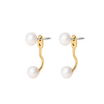 Load image into Gallery viewer, Pearl Ear Jacket Gold Earrings
