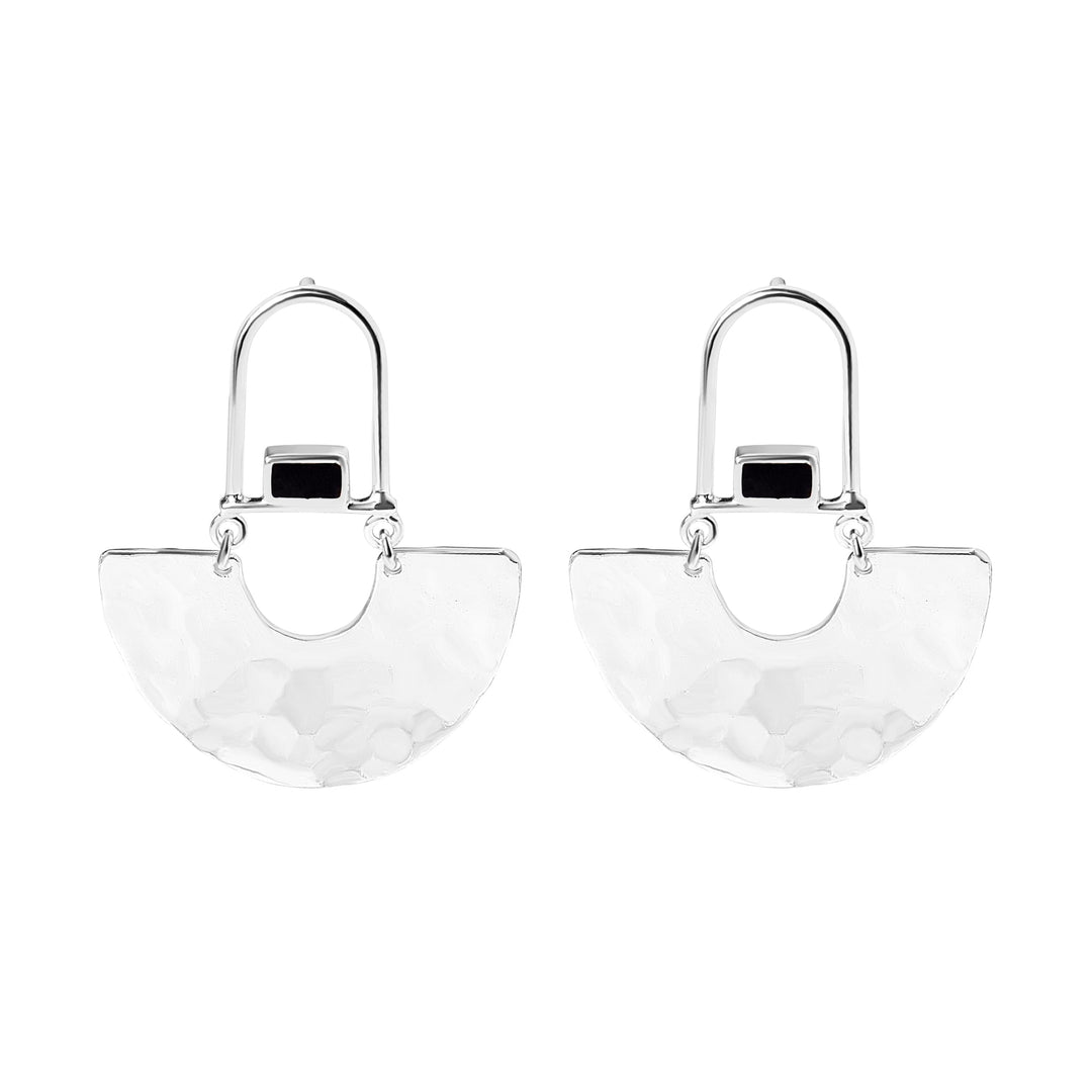 Cobalt Silver Hammered Half Circle Studs