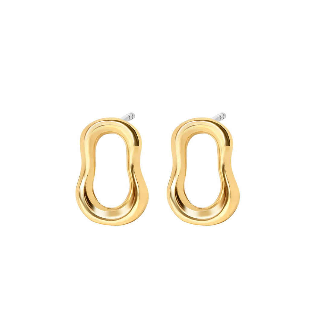 Roma Gold Wavy Rectangle Stud Earrings