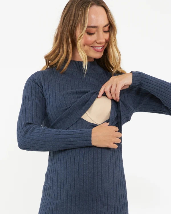 Ripe - Nella Rib Nursing Knit Dress - Denim Marle