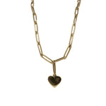 Load image into Gallery viewer, Gold Heart Drop Necklace — Paperclip Chain
