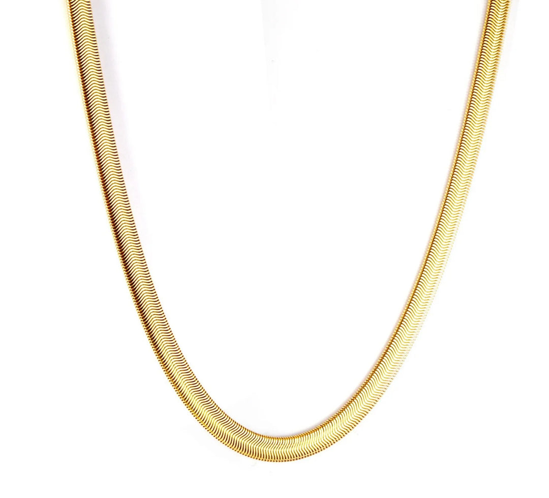 Gold Thick Herring Bone Chain Necklace