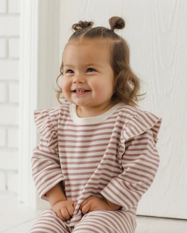 Quincy Mae Ruffle Cozy Set - Mulberry Stripe