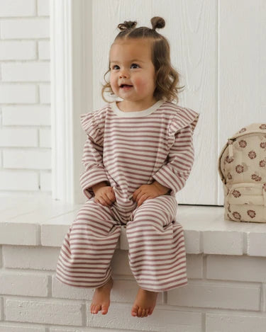 Quincy Mae Ruffle Cozy Set - Mulberry Stripe