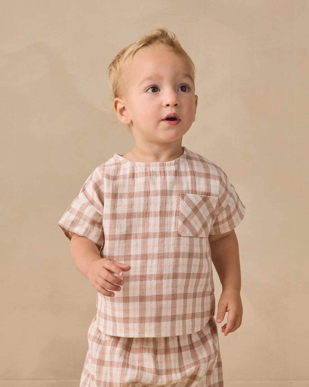 Quincy Mae Woven Boxy Top – Rustic Plaid