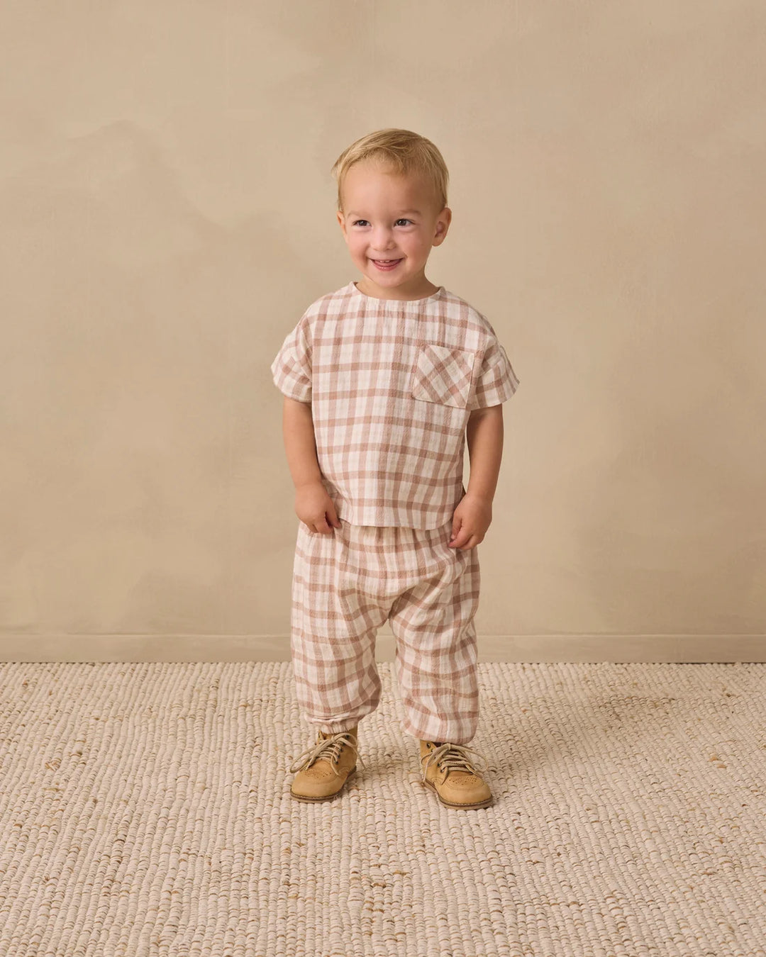 Quincy Mae Woven Boxy Top – Rustic Plaid