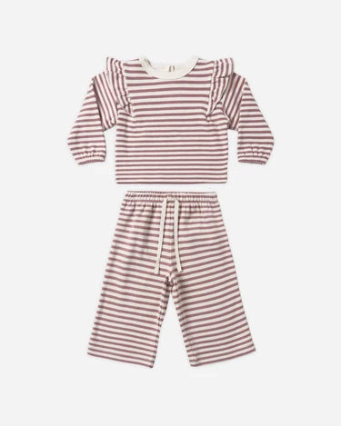 Quincy Mae Ruffle Cozy Set - Mulberry Stripe