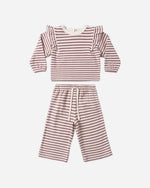 Load image into Gallery viewer, Quincy Mae Ruffle Cozy Set - Mulberry Stripe

