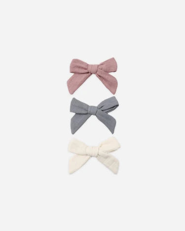 Quincy Mae Bow Clip, Set Of 3 - Mulberry, Slate, Natural