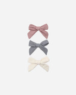 Load image into Gallery viewer, Quincy Mae Bow Clip, Set Of 3 - Mulberry, Slate, Natural
