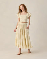 Load image into Gallery viewer, Women's Ruffle Tiered Maxi Skirt Citron Stripe
