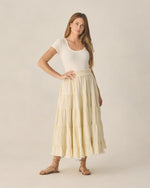 Load image into Gallery viewer, Women's Ruffle Tiered Maxi Skirt Citron Stripe
