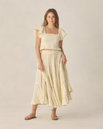 Load image into Gallery viewer, Women's Ruffle Tiered Maxi Skirt Citron Stripe
