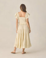 Load image into Gallery viewer, Women's Ruffle Tiered Maxi Skirt Citron Stripe
