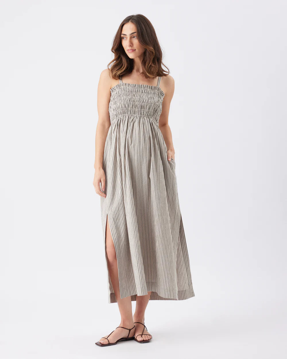 Leo Stripe Shirred Dress