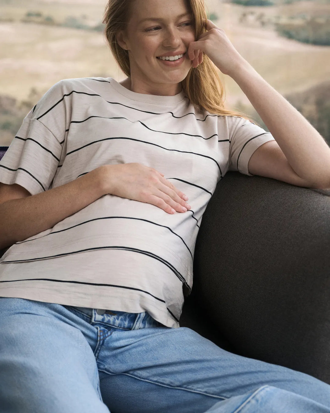 Ripe – Claudette Nursing Tee - Ecru/Black