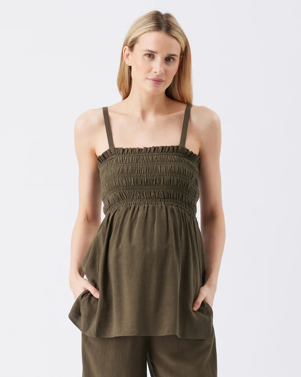 Ella Shirred Tunic Khaki