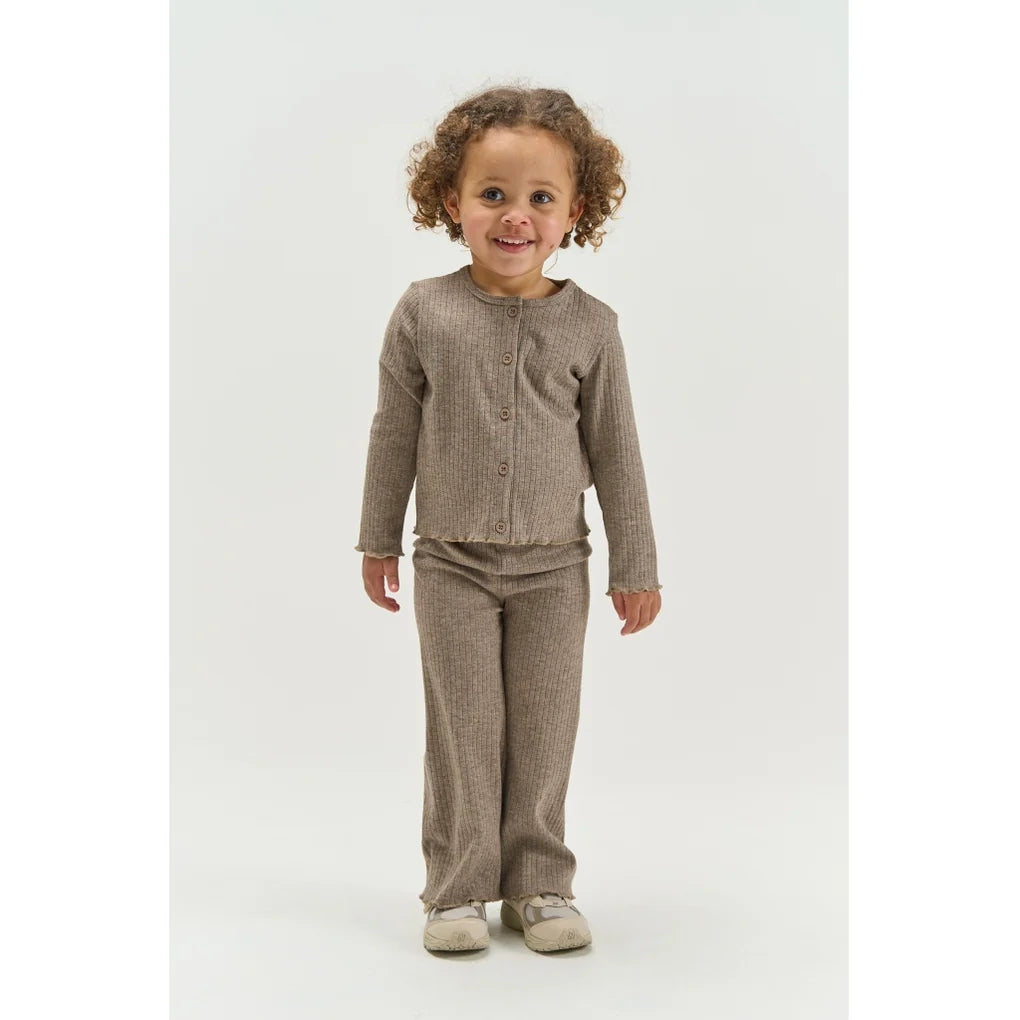 LS Rib Cardigan - Sparkly Taupe