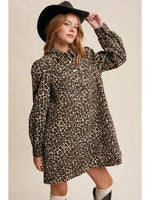 Load image into Gallery viewer, Wild West Leopard Denim Shirt Dress
